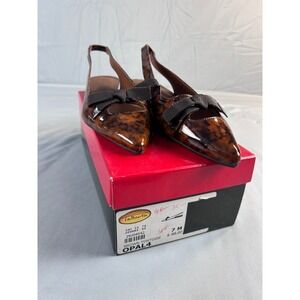 Talbots Womens Slingback Heels Size 6.5 Brown Tortoise Bow Pointed Toe Classic
